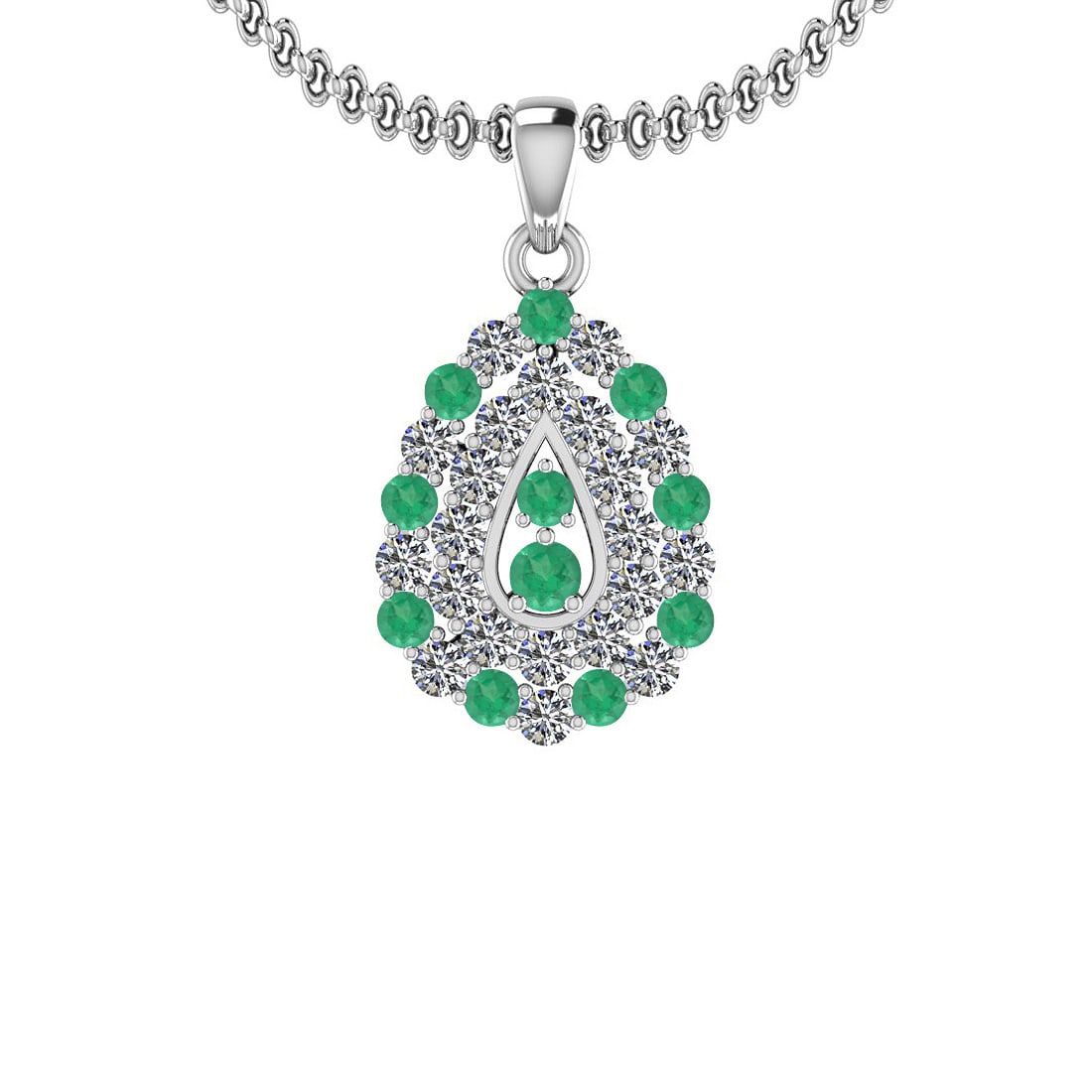 1.15 Ctw SI2/I1 Emerlad And Diamond 14K White Gold Pendant Necklace: Center Weight : 0.45 Ctw ( Round Cut ) Center Color :- Emerlad Stone Setting : Prong Side Stone Weight Of Ctw 0.70 Ctw Side Stone Color : J-K Stone Clarity : SI2/I1 Stone Setting : Prong Metal Weight 