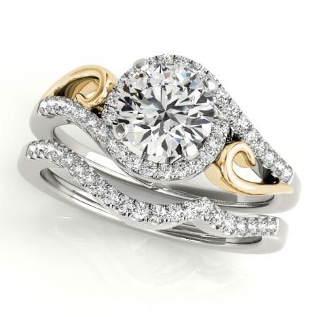 CERTIFIED 18KT TWO TONE GOLD 1.39 CTW J-K/VS-SI1 DIAMOND HALO BRIDAL SET (1 of 1)