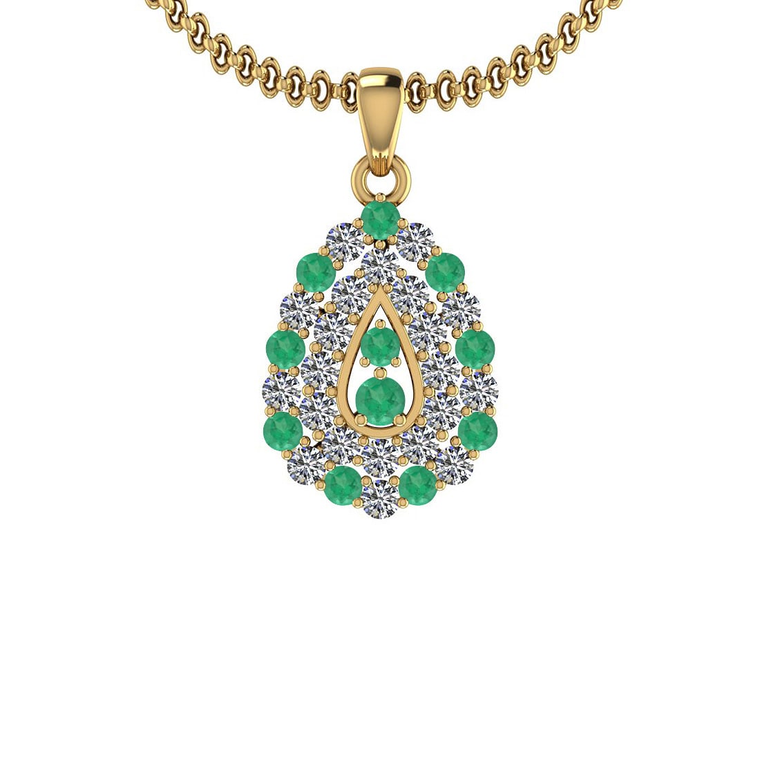 1.15 Ctw SI2/I1 Emerlad And Diamond 14K Yellow Gold Pendant Necklace: Center Weight : 0.45 Ctw ( Round Cut ) Center Color :- Emerlad Stone Setting : Prong Side Stone Weight Of Ctw 0.70 Ctw Side Stone Color : J-K Stone Clarity : SI2/I1 Stone Setting : Prong Metal Weight 