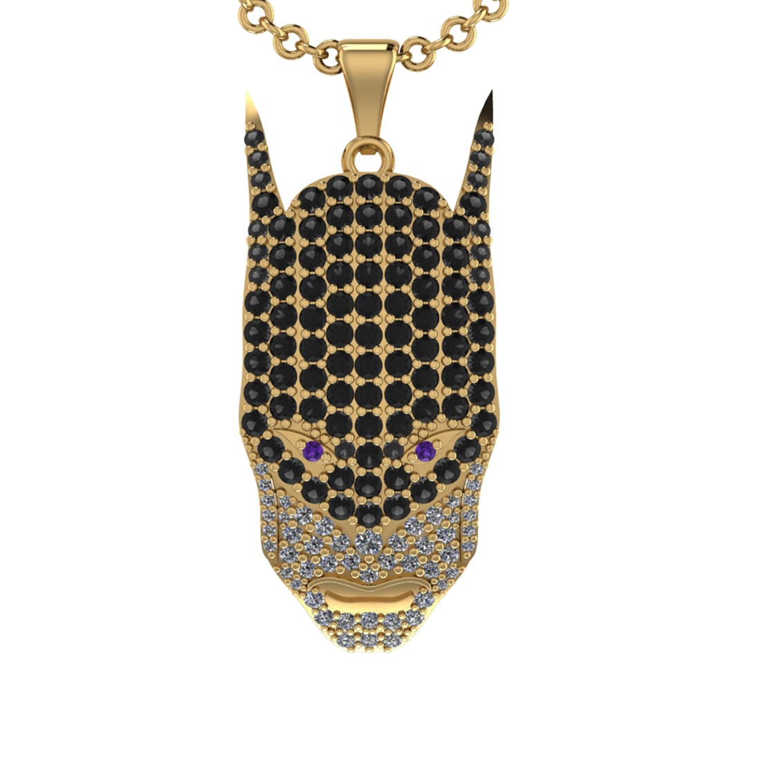 3.65 Ctw SI2/I1 Treted Fancy Black Diamond Prong Set 14K Yellow Gold Marvel: Color Diamond Weight :- 2.90 ctw Color Diamond Color :- Treted Fancy Black Diamond Eye Stone Weight : 0.02 Ctw (Round Cut) Eye stone Color :- Amethyst Center Stone Setting : Prong Side Stone Weight Of