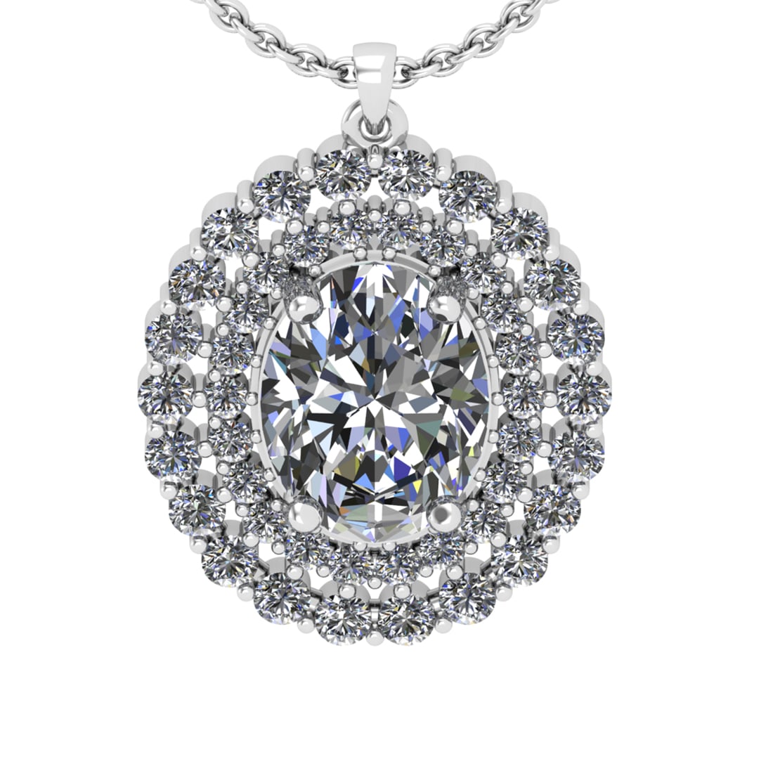 1.50 Ctw SI2/I1 Diamond 14K White Gold Pendant Necklace: Center Diamond Weight : 1.00 Ctw (Oval Cut) Center Diamond Color : J-K Center Stone Setting : Prong Center Stone Clarity :SI2/I1 Side Stone Weight Of Ctw 0.50 Ctw Side Stone Color : J-K Stone Clarity 