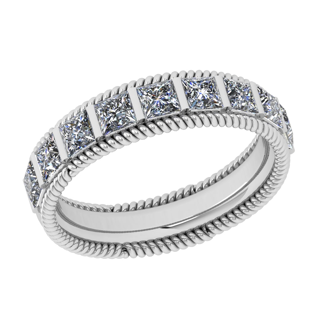 2.61 Ctw SI2/I1 Diamond 14K White Gold Entity Band Ring: Tota; Diamond Weight : 2.61 Ctw (Princess Cut) Color : J-K Setting : Prong Clarity :SI2/I1 Metal Weight : Approx 9.00 Gram 14K White Gold Entity Band Ring Current Ring Size-8 #PAPPS94310v7