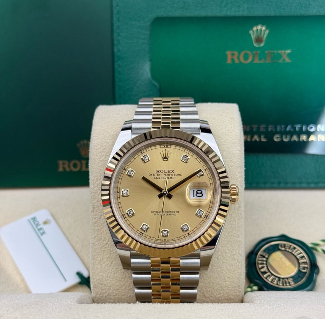 Rolex Two-Tone Oysterperpetual Fluted Datejust Jubilee 41mm Champagne Diamo: Rolex Two-Tone Oysterperpetual Fluted Datejust 41mm Champagne Diamond Dial Comes With Box & Papers #PAPPS23471v15