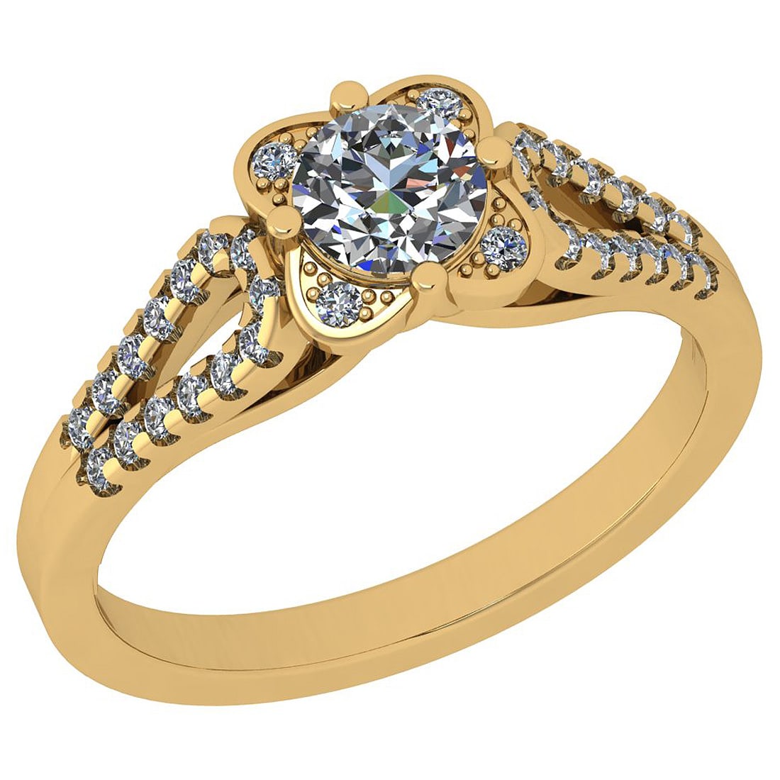 Certified 0.75 Ctw I2/I3 Diamond 10K Yellow Gold Vintage Style Wedding Ring: Center Approx Weight: 0.50 Ctw (Round Cut) Center Diamond Color: J-K Center Clarity: I2/I3 Center Setting: Prong Side Stone 0.25 ctw Side Stone Color: J-K Side Stone Setting: Prong Side Stone Clarity: