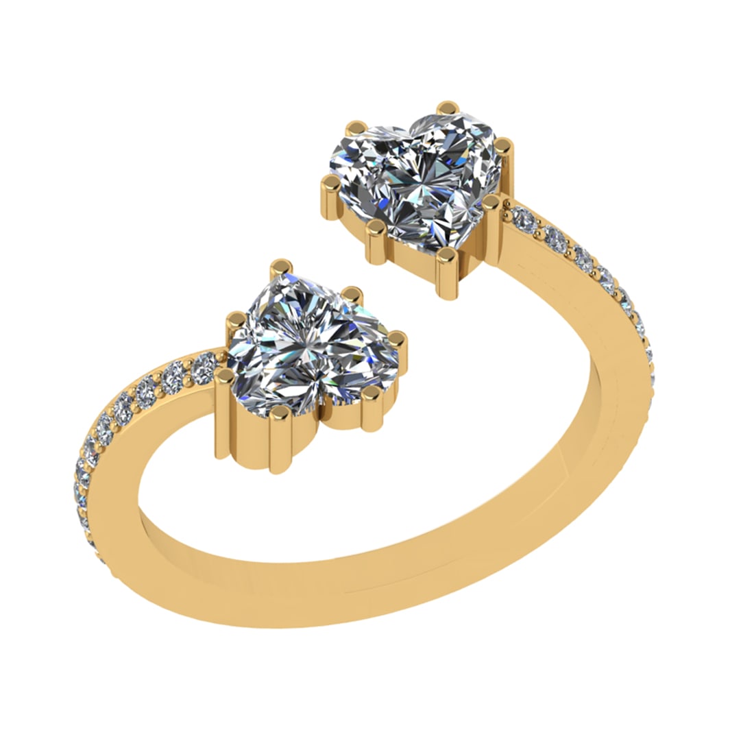 1.17 Ctw SI2/I1 Diamond Prong Set 14K Yellow Gold Bypass Promises Ring: Center Diamond Weight : 1.00 Ctw (Heart Cut) Center Diamond Color :- J-K Center Setting : Prong Center Clarity : SI2/I1 Side Stone Weight Of Ctw 0.17 Ctw Side Stone Color : J-K Stone Clarity : SI2/I1 