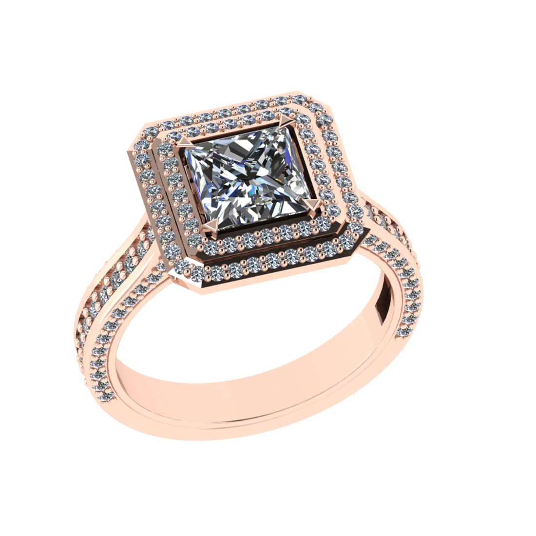 1.79 Ctw VS/SI1 Diamond 14K Rose Gold Engagment Ring: Center Diamond Weight : 1.00 Ctw (Princess Cut) Color : J-K Clarity : VS/SI1 Setting : Prong Side Weight Of Ctw 0.79 Ctw Color : J-K Clarity : VS/SI1 Stone Setting : Prong Metal Weight : Approx 4.10 g