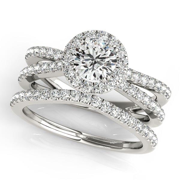 Diamond Frame Split Shank Ring and Band Bridal Set 14k White Gold 1.50ctw: CENTER STONE; Diamond (0.75 CTTW) CENTER STONE CLARITY; SI1-SI2 CENTER STONE COLOR; J-K CENTER STONE SETTING; Prong SIDE STONE CLARITY; SI1-SI2 SIDE STONE COLOR; J-K SIDE STONE SETTING; Prong ctw OF S