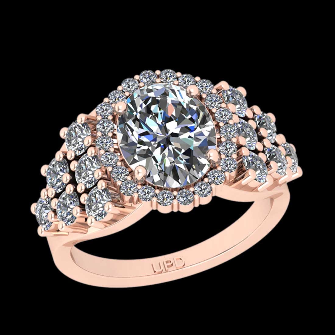 4.00 Ctw VS/SI1 Diamond14K Rose Gold Engagement Ring: Center Diamond Weight : 2.50 Ctw ( Oval Cut) Center Color :-J-K Center Stone Clarity :- VS/SI1 Center Stone Setting : Prong Side Stone Weight Of Ctw 1.50 Ctw Side Stone Color : J-K Stone Clarity :