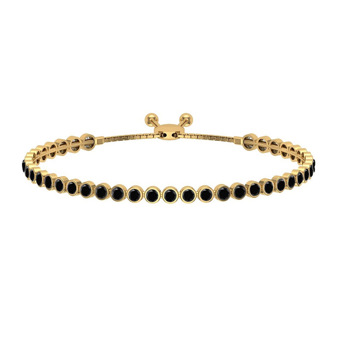 2.07 Ctw i2/i3 Treated Fancy Black Diamond 14K Yellow Gold Slide Bracelet: Center Diamond Weight : 2.07 Ctw (Round Cut) Center Diamond Color :- Treated Fancy Black Diamond Center Clarity : I2/I3 Stone Setting : Bezel Metal Weight : Approx 9.00 Gram 14K Yellow Gold Slide