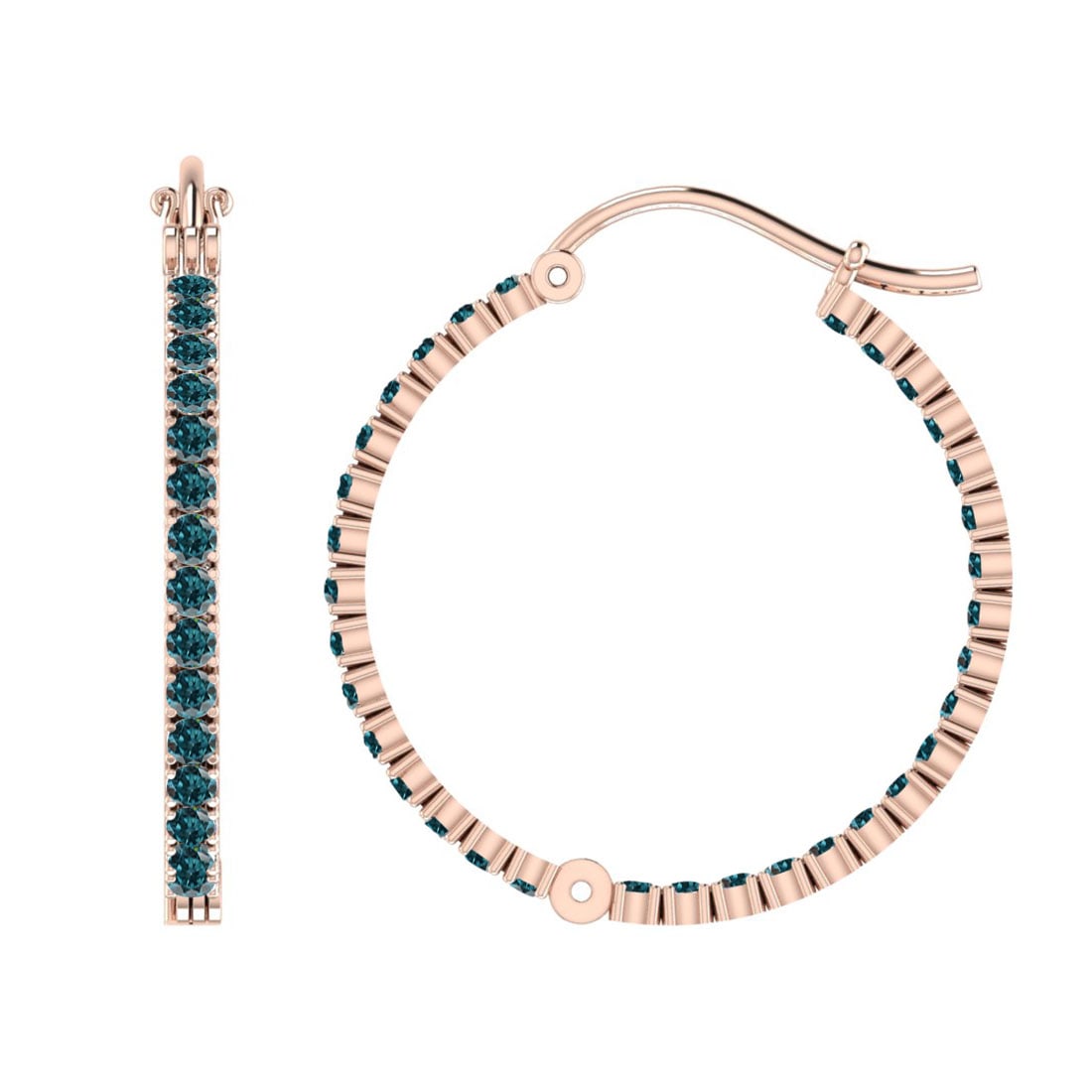 7.80 Ctw i2/i3 Treated Fancy Blue Diamond 14K Rose Gold Hoop Earrings: Center Diamond Weight : 7.80 Ctw (Round Cut) Center Diamond Color :-Treated Fancy Blue Diamond Center Clarity : I2/I3 Stone Setting : Prong Metal Weight : Approx 11.50 Gram 14K Rose Gold Hoop