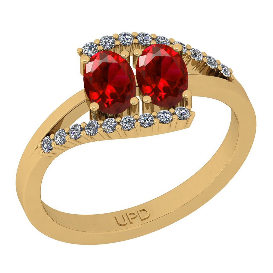 1.18 Ctw I2/I3 Red Sapphire And Diamond 14K Yellow Gold Ring: Center Stone Weight : 1.00 Ctw (Oval Cut ) Center Stone Color : Red Sapphire Center Stone Setting : Prong Side Stone Weight Of Ctw 0.18 Ctw Side Stone Color : J-K Stone Clarity : I2/I3 Stone Setting
