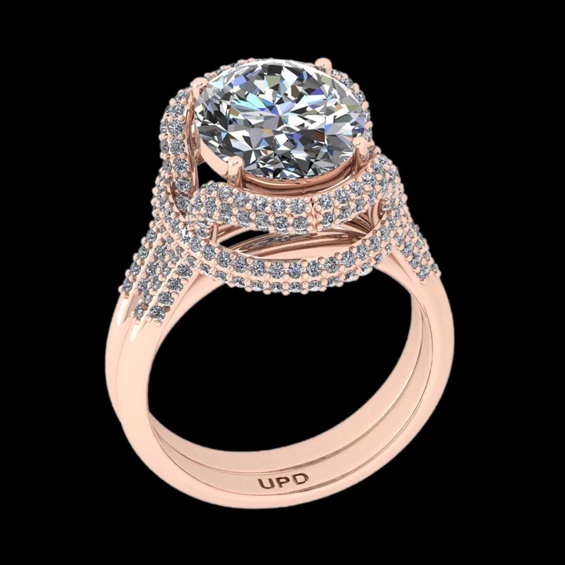 4.84 Ctw VS/SI1 Diamond14K Rose Gold Vintage Style Ring: Center Diamond Weight : 3.50 Ctw ( Oval Cut) Center Color :-J-K Center Stone Clarity :- VS/SI1 Center Stone Setting : Prong Side Stone Weight Of Ctw 1.34 Ctw Side Stone Color : J-K Stone Clarity :