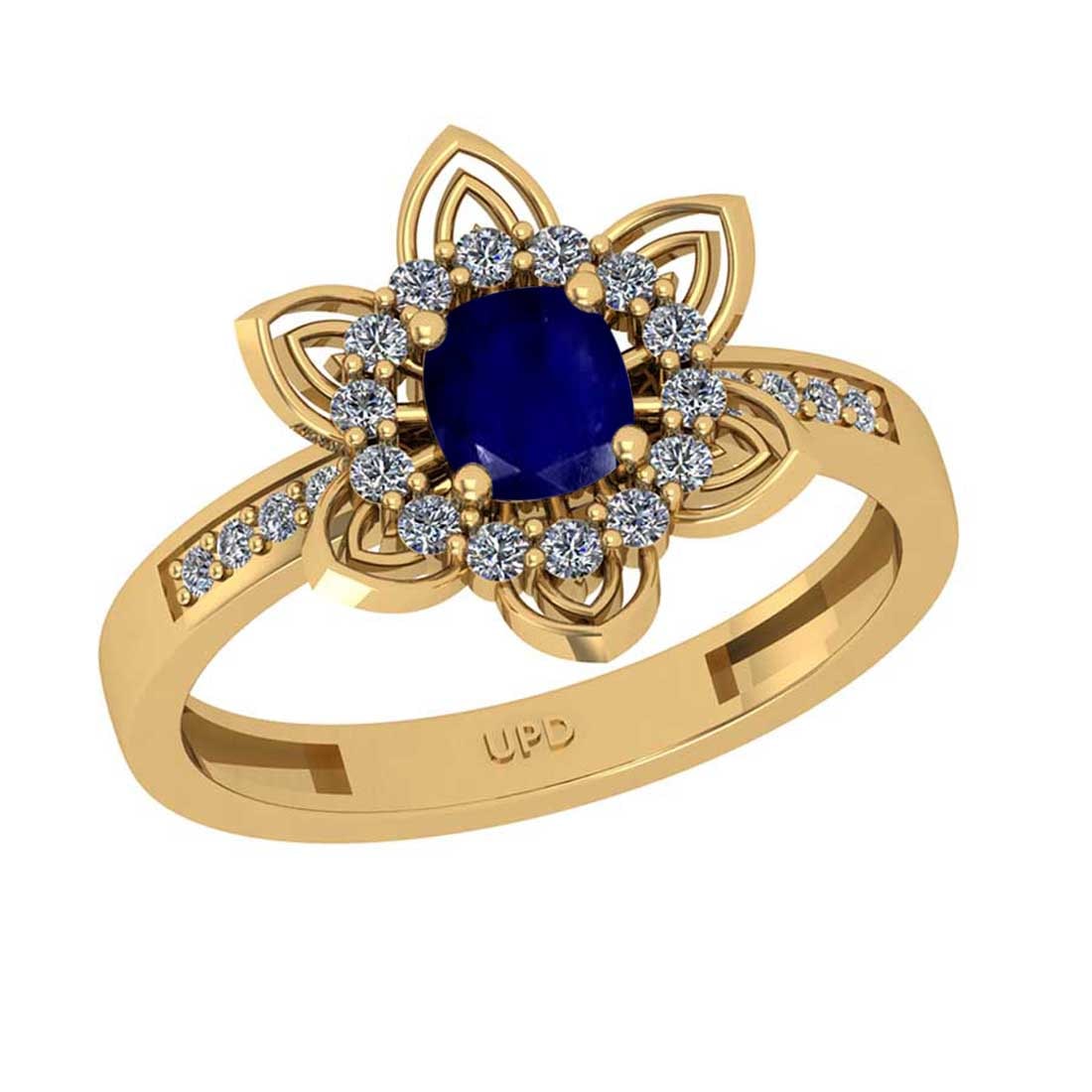 0.76 Ctw SI2/I1Blue Sapphire and Diamond 14K Yellow Gold Engagement Ring: Center Stone Weight : 0.50 Ctw ( 1pec Cushion Cut) Center stone Color :-Blue Sapphire Setting : Prong Side Diamond Weight Of Ctw 0.26 Ctw Color : J-K Clarity : SI2/I1 Stone Setting : Prong Metal
