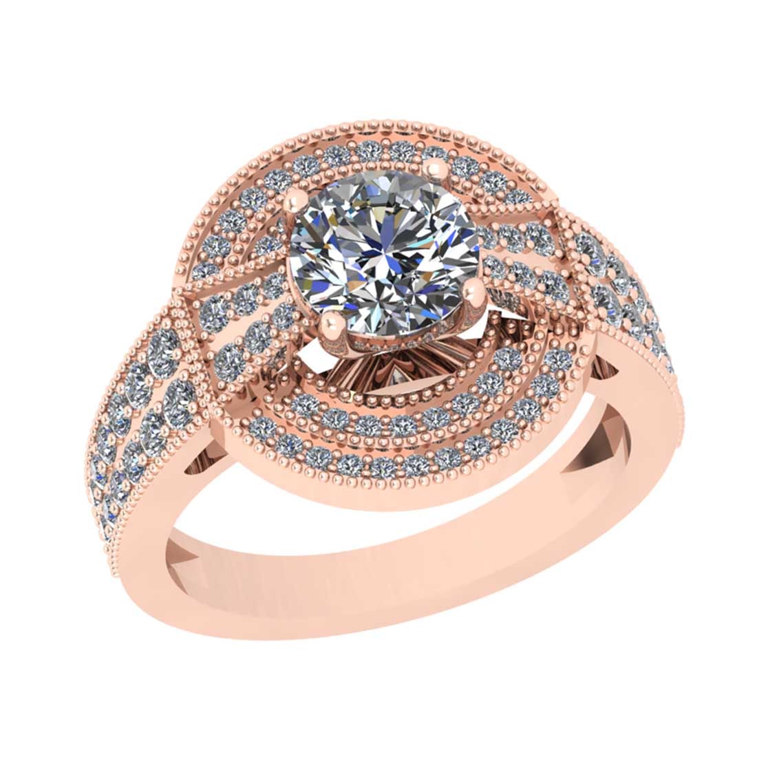 1.97 Ctw SI2/I1 Diamond Style 14K Rose Gold Engagement Halo Ring: Center Diamond Weight : 1.25 Ctw ( Round Cut) Center Diamond Color : J-K Center Stone Setting : Prong Center Stone Clarity : SI2/I1 Side Stone Weight Of Ctw 0.72 Ctw Side Stone Color : J-K Stone
