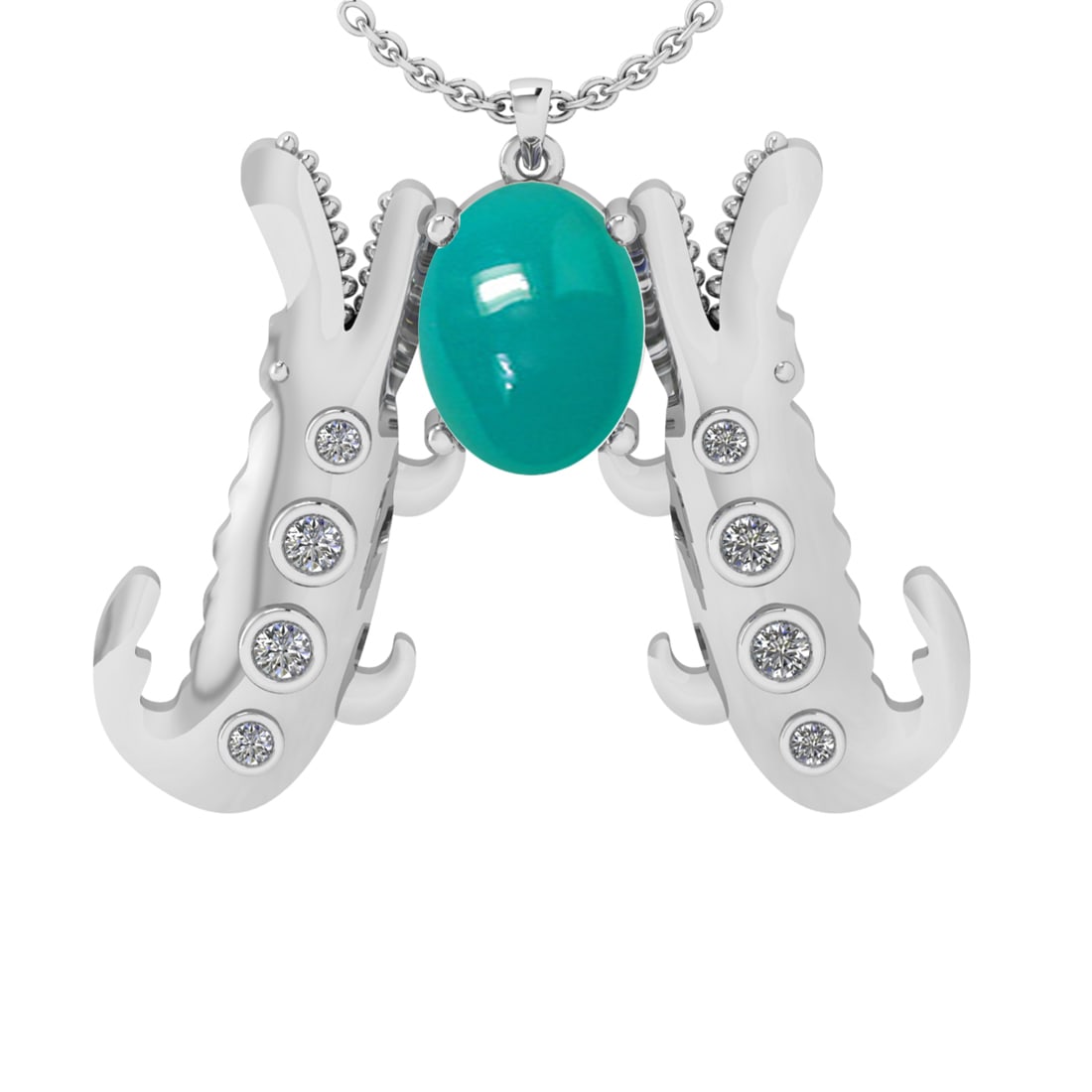 3.32 Ctw VS/SI1 Emerald and Diamond 14k White Gold Pendant: Center Stone Weight : 3.02 Ctw ( Oval Cab) Center Stone Color :-Emerald Setting : Prong Side Weight Of Ctw 0.20 Ctw Color : J-K Clarity : VS/SI1 Stone Setting : Prong Metal Weight : Approx 7.20 gram