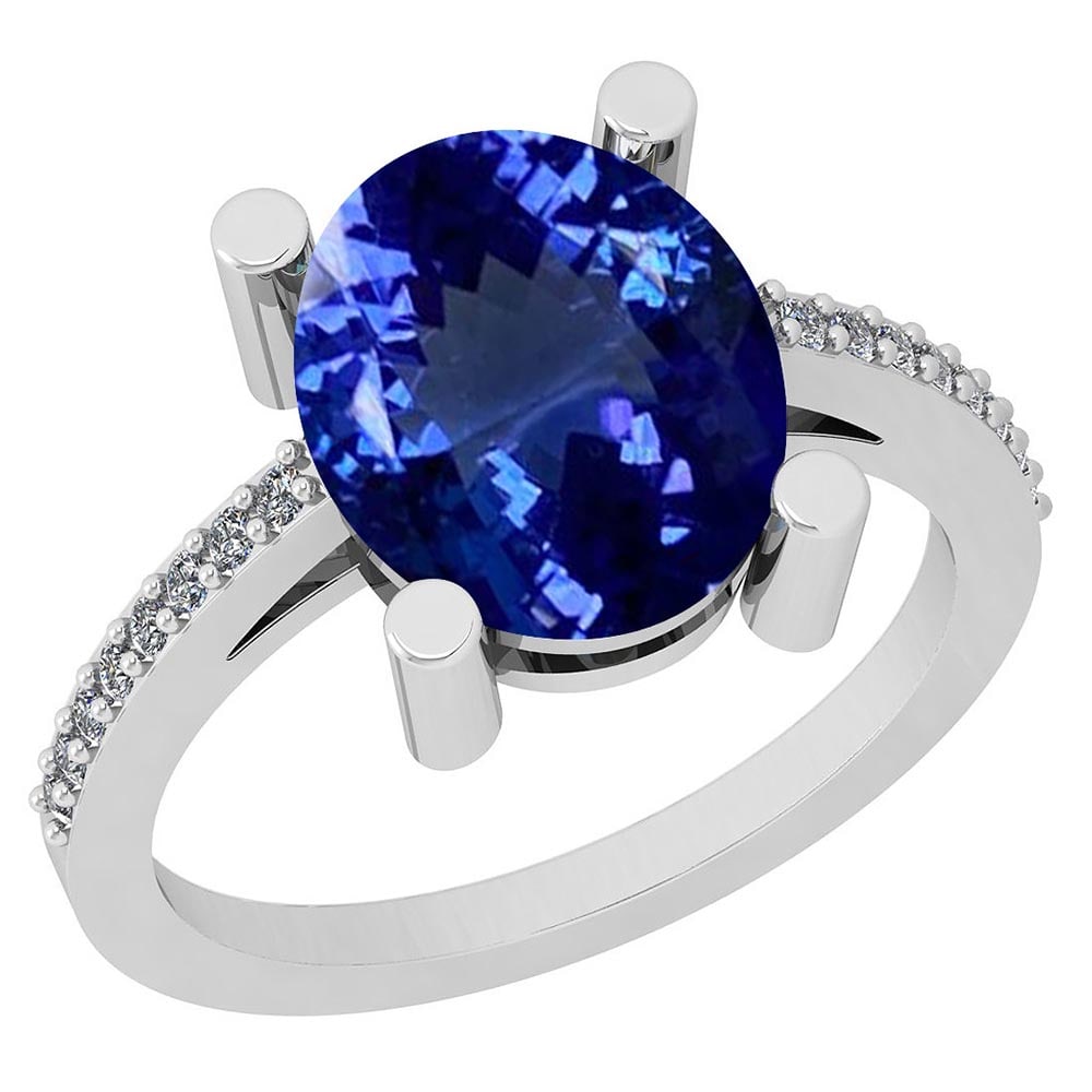 Certified 4.85 Ctw VS/SI1 Tanzanite and Diamond 14K White Gold Vintage Styl: Color Stone Approx Weight: 4.73 Ctw (1 pcs Oval) Center Stone Color: Tanzanite Center Stone Setting: Prong Side Stone Approx Weight: 0.12 Ctw Side Stone Color: G-H Stone Clarity: VS/SI1 Stone
