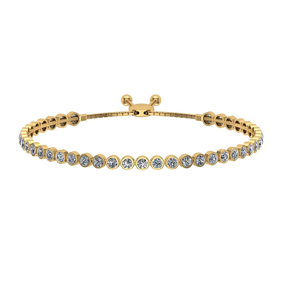 2.07 Ctw SI2/I1 Diamond Bezel Set 14K Yellow Gold Slide Bracelet: Center Diamond Weight : 2.07 Ctw (Round Cut) Center Diamond Color :- J-K Center Clarity : SI2/I1 Stone Setting : Bezel Metal Weight : Approx 9.00 Gram 14K Yellow Gold Slide Bracelet T0-2.5SB