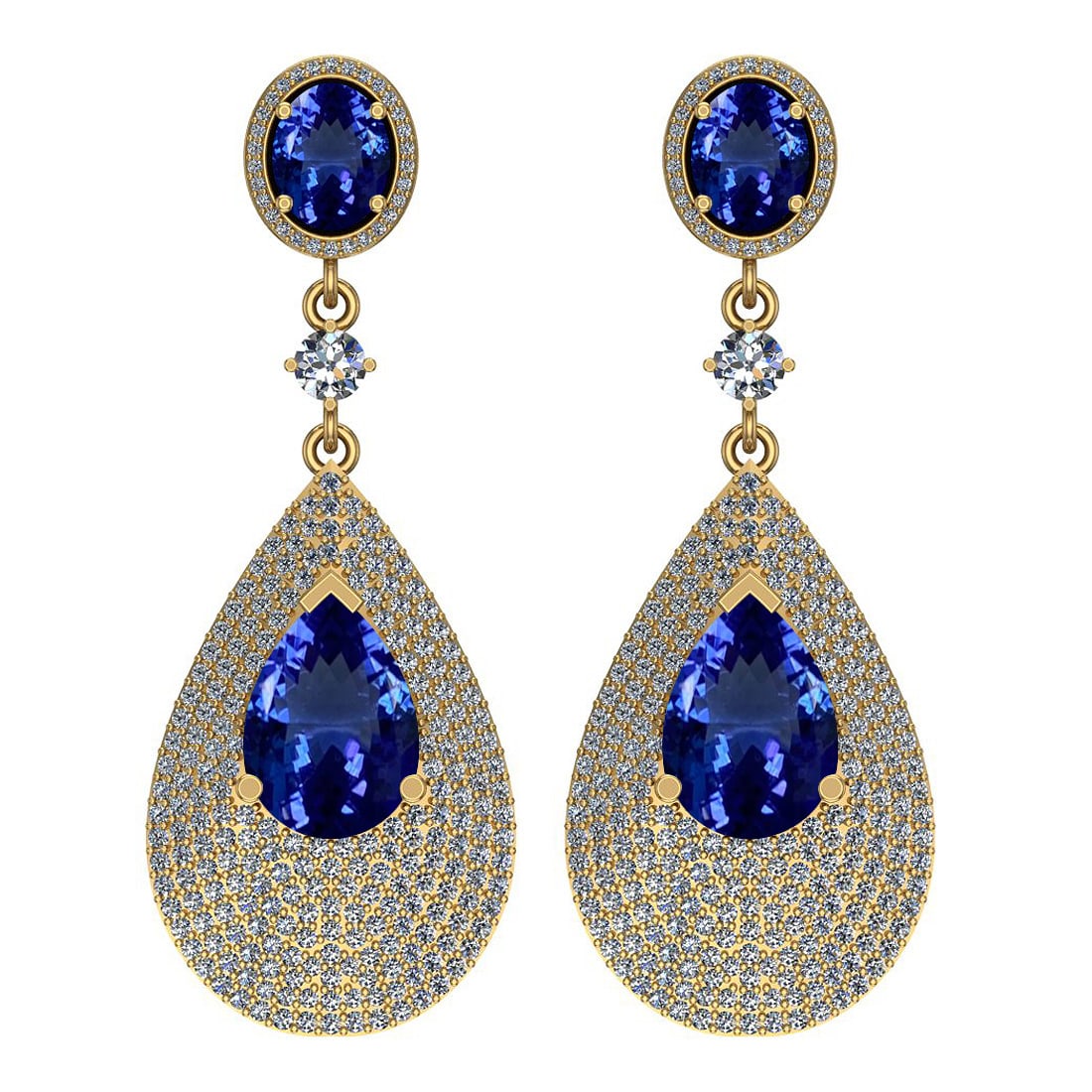 Certified 16.50 Ctw VS/SI1 Tanzanite And Diamond 14k Yellow Gold Vingate St (1 of 1)