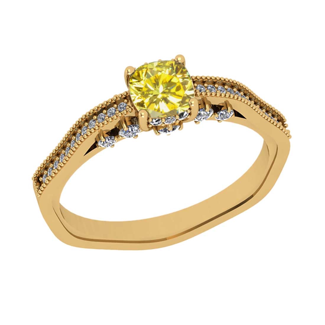 1.01 Ctw Gia certified Natural Fancy Yellow And White Diamond 14K Yellow Go: Gia certified Color Diamond Weight : 0.72 Ctw (Cushion Cut ) Gia certified Center Diamond Color : Natural Fancy Yellow Diamond Stone Clarity : VS1 Stone Setting : Prong Side Stone Weight Of Ctw 0.29 C