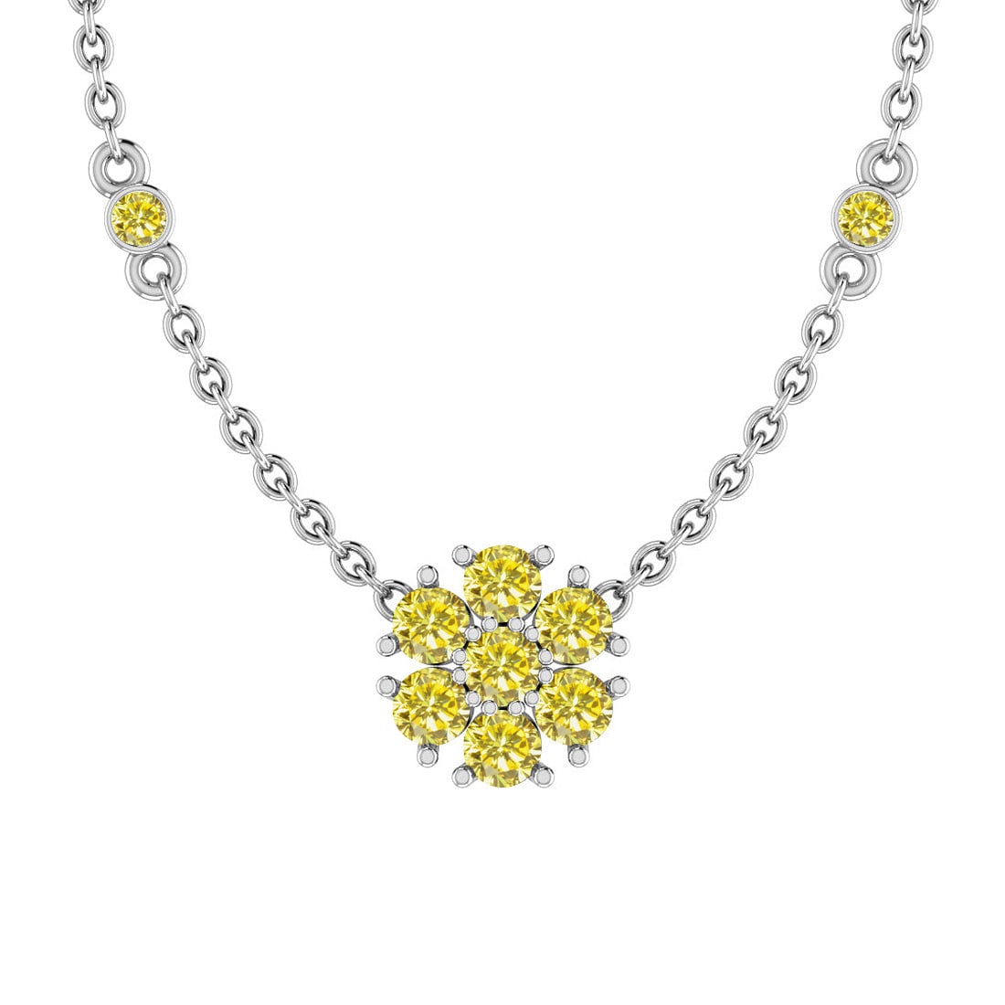 1.08 Ctw i2/i3 Treated Fancy Yellow Diamond 14K White Gold Necklace: Center Diamond Weight : 1.08 Ctw (Round Cut) Center Diamond Color :-Treated Fancy Yellow Diamond Center Clarity : i2/i3 Stone Setting : Prong Metal Weight : Approx 3.50 Gram 14K White Gold Necklace #P