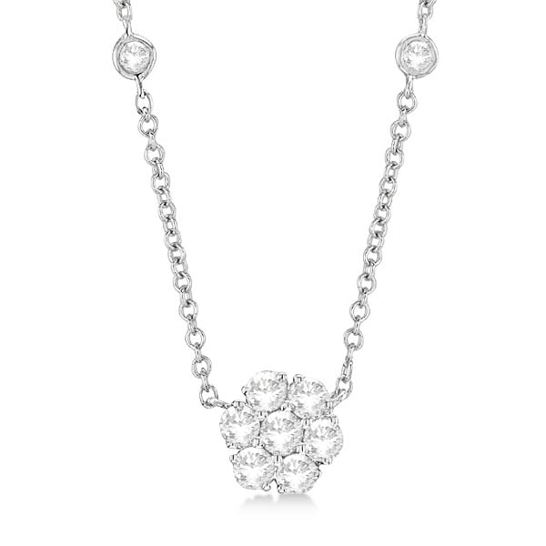Flower Pendant Station Necklace 14k White Gold (1.00ct): METAL TYPE: 14k White Gold ;TOTAL CARAT WEIGHT: 1 ;NAME OF CENTER STONE: Diamond ;CENTER STONE SHAPE: Round ;CENTER STONE CLARITY: SI1-SI2 ;CENTER STONE COLOR: G-h ;CENTER STONE SETTING: Prong ;CENTER
