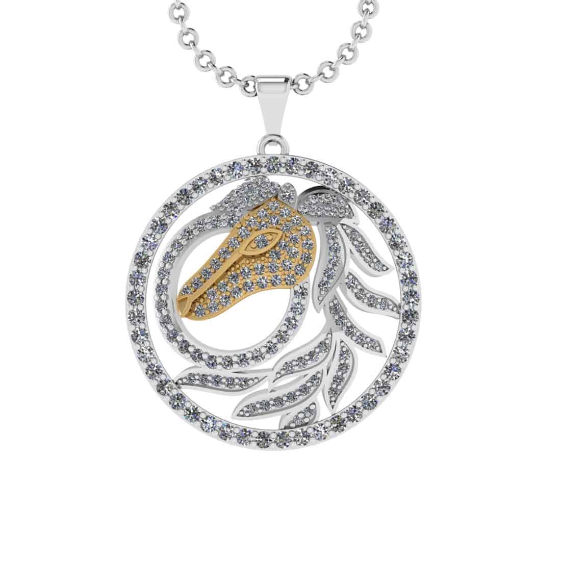 2.38 Ctw SI2/I1 Diamond 14K Yellow and white Gold two tone Zodiac Sign Hors: Total Diamond Weight : 2.38 Ctw (Round cut) Center Diamond Color :- J-K Center Clarity : SI2/I1 Stone Setting : Prong Metal Weight : Approx 11.90 Gram 14K Yellow and white Gold Zodiac Sign Horse penda