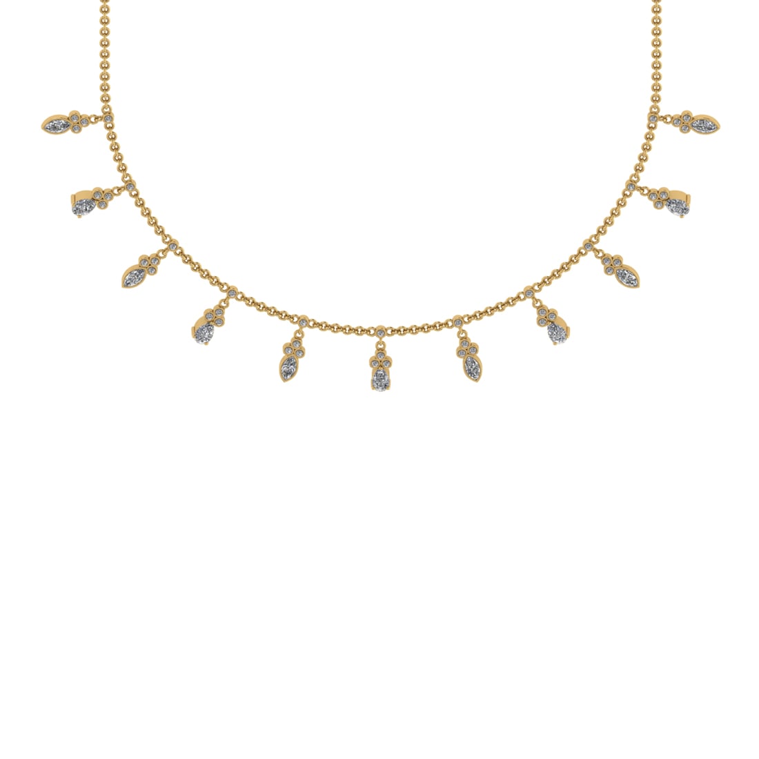 3.41 Ctw SI2/I1 Diamond Prong Set 14K Yellow Gold Necklace: Center Diamond Weight : 2.75 Ctw (Marquise & Pear Cut) Color : J-K Clarity : SI2/I1 Setting : Prong Side Weight Of Ctw 0.66 Ctw Color : J-K Clarity : SI2/I1 Stone Setting : Prong Metal Weight : Approx