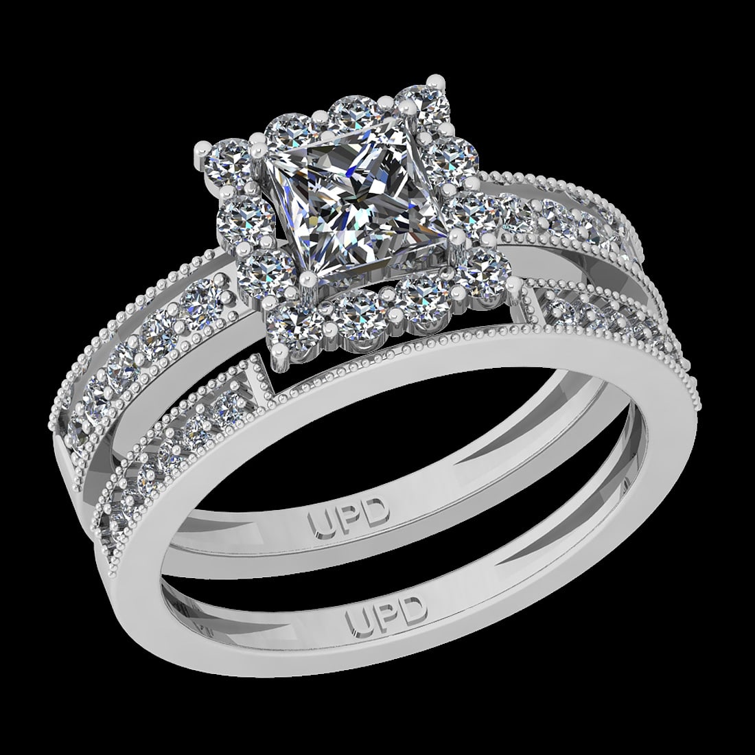 1.54 Ctw SI2/I1 Diamond 14K White Gold Bridal Wedding Set Ring: Center Diamond Weight : 0.75 Ctw (Princess Cut) Center Diamond Color :-J-K Stone Clarity :SI2/I1 Center Stone Setting : Prong Side Stone Weight Of Ctw 0.79 Ctw Side Stone Color : J-K Stone Clarity :SI