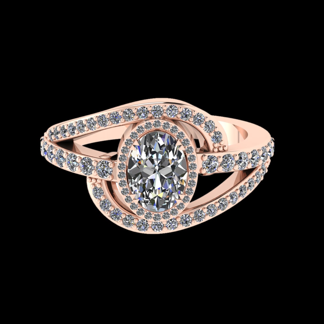 1.58 Ctw VS/SI1 Diamond 18k Rose Gold Engagment Ring: Center Diamond Weight : 1.00 Ctw (Oval Cut) Color : J-K Clarity : VS/SI1 Setting : Prong Side Weight Of Ctw 0.58 Ctw Color : J-K Clarity : VS/SI1 Stone Setting : Prong Metal Weight : Approx 5.70 gram 
