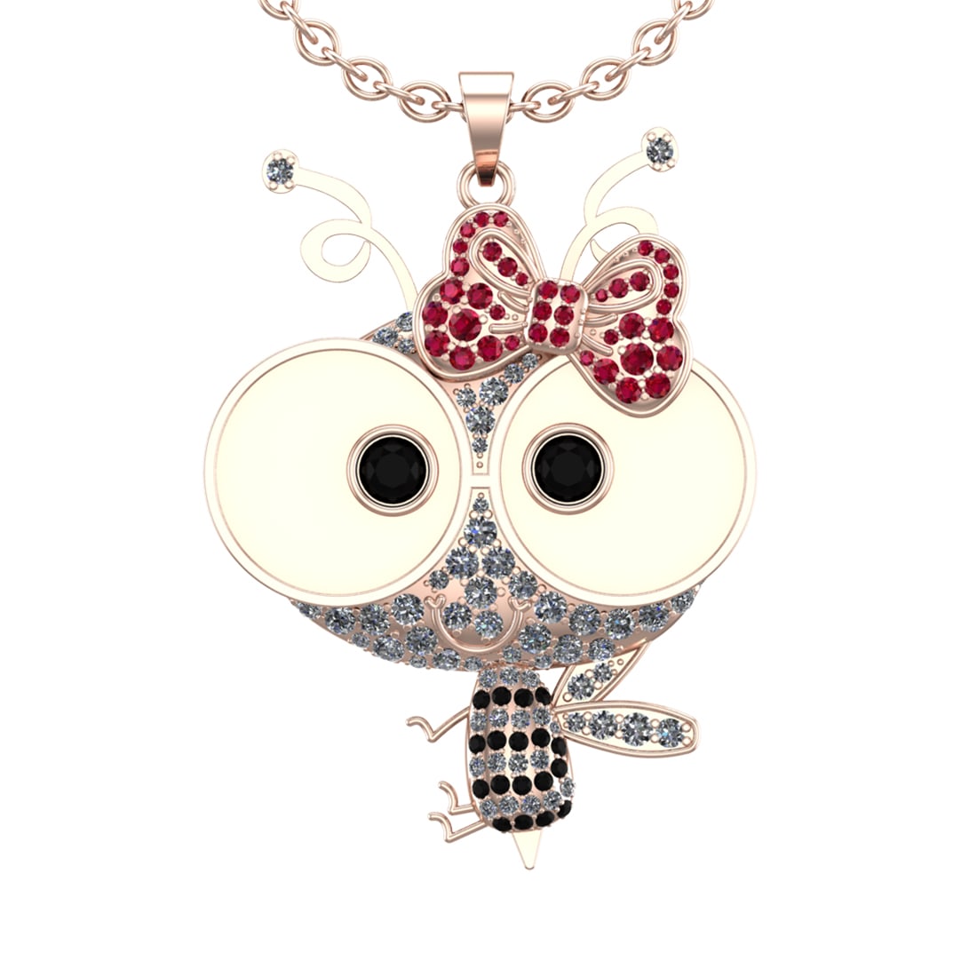 4.04 Ctw SI2/I1Ruby and Diamond 14K Rose Gold Hip Hop theme Pendant Necklac: Color Diamond Weight :- 1.29 ctw Diamond Color :-Treated Fancy Black Diamond Clarity : SI2/I1Center Stone Weight : 0.81 Ctw (Round Cut) Center stone Color :- Ruby Center Stone Setting : Prong Side Sto
