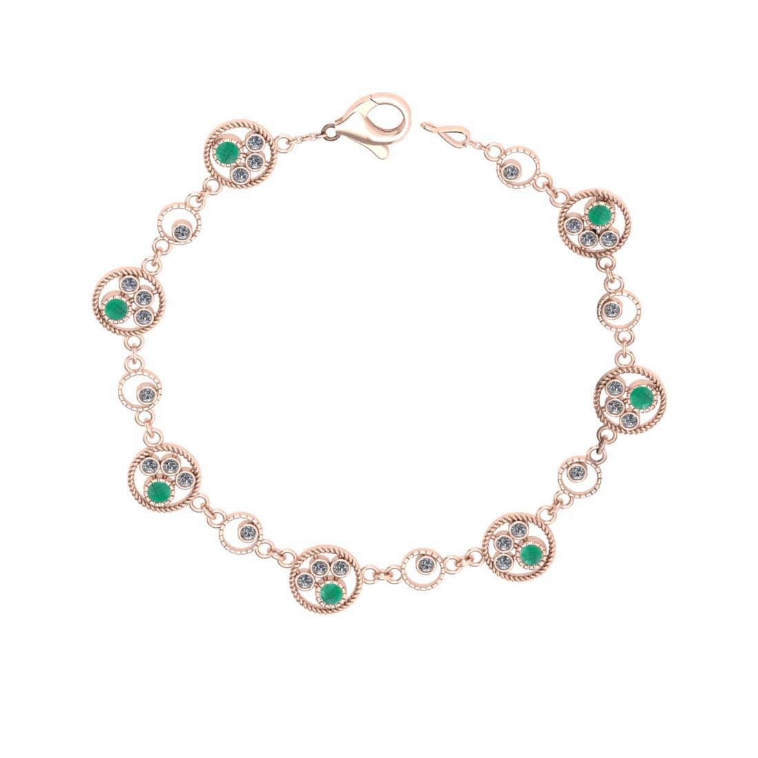 1.68 Ctw SI2/I1 Emerald and Diamond 14K Rose Gold Bracelet: Center Stone Weight : 0.70 Ctw ( Round Cut) Center stone Color :-Emerald Setting : Prong Side Weight Of Ctw 0.98 Ctw Color : J-K Clarity : SI2/I1 Stone Setting : Prong Metal Weight : Approx 10.80 gram