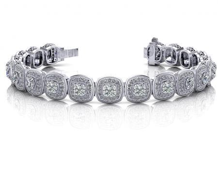 14KT WHITE GOLD 3 CTW G-H SI2/SI3 VINTAGE INSPIRED FANCY DIAMOND BRACELET (1 of 1)