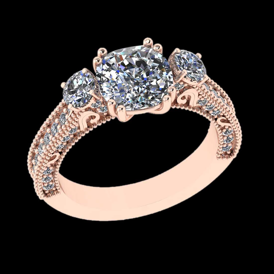 2.98 Ctw SI2/I1 Diamond 18K Rose Gold Engagement Ring: Center Diamond Weight : 2.00 Ctw ( 1pec Cushion Cut) Center Diamond Color :-G-H Setting : Prong Side Weight Of Ctw 0.98 Ctw Color : G-H Clarity : SI2/I1 Stone Setting : Prong Metal Weight : Approx 5.8