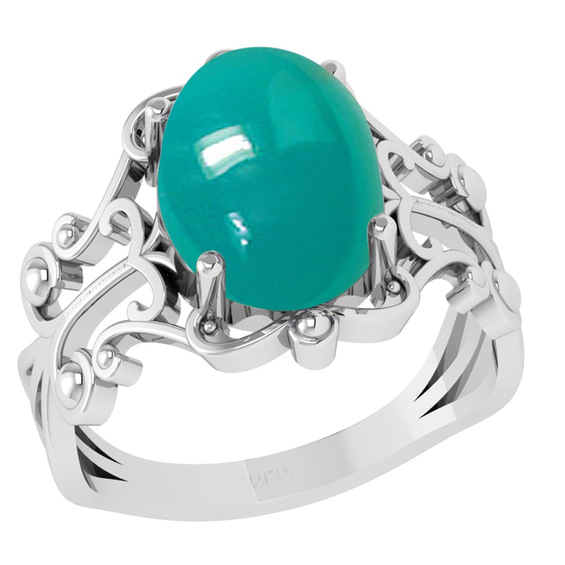 9.52 Ctw VS/SI1 Emerald 14K White Gold Filigree Solitaire Ring: Color Stone Weight : 9.52 Ctw ( Oval Cab) Stone Color :- Emerald Center Stone Setting : Prong Metal Weight : Approx 3.40 gram 14K White Gold Filigree Solitaire Ring Current Ring Size-6 #PAPPS69402v12