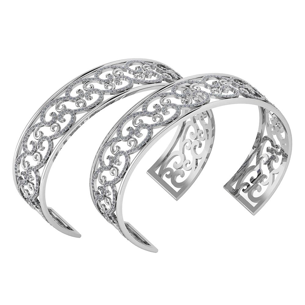 Certified 4.16 Ctw Diamond VS/SI1 Bangles 14K White Gold Made In USA: Center Stone Approx Weight: 4.16 Ctw (832 Pcs Round) Center Stone Color: White G-H Diamond Stone Clarity: VS/SI1 Stone Setting: Prong Metal Approx Weight: 34.40 Gram Bangles Size: 57 mm 224 Inches 14K