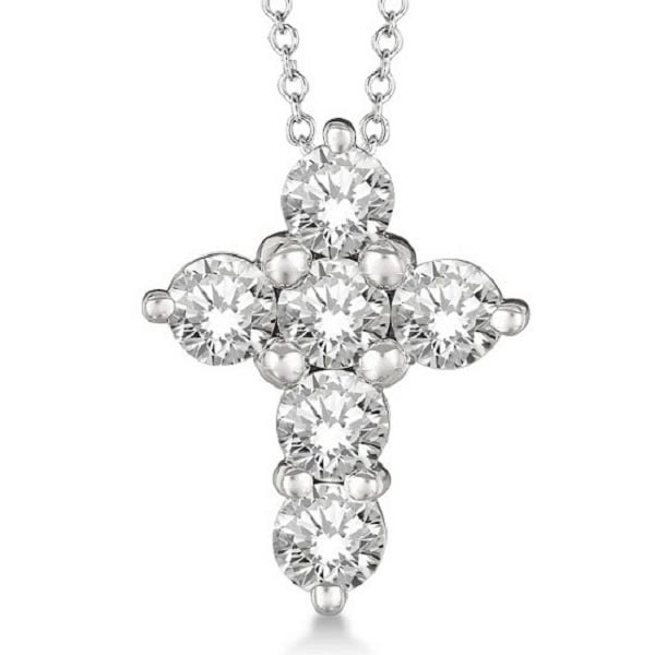 Prong Set Round Diamond Cross Pendant Necklace 14k White Gold 1.50ctw: CENTER STONE; Diamond CENTER STONE CLARITY; SI1 CENTER STONE COLOR; J-K CENTER STONE SETTING; Prong SIDE STONE CLARITY; SIDE STONE COLOR; SIDE STONE SETTING; ctw OF SIDE STONE: SIDE STONE QUALITY; #PA
