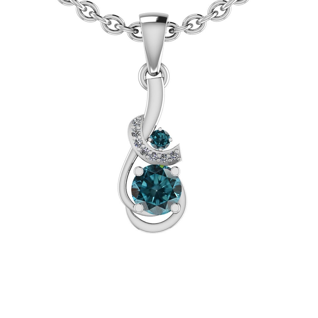 0.85 Ctw i2/i3 Treated Fancy Blue And White Dimaond 14K White Gold Pendant: Center Diamond Weight : 0.75 Ctw ( Round cut) Center Diamond Color : Treated Fancy Blue Dimaond Center Clarity : i2/i3 Center Stone Setting : Prong Side Stone Weight Of Ctw 0.10 Ctw Side Stone Color :