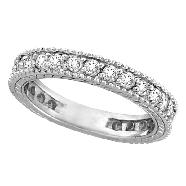 Diamond Eternity Milgrain Edged Ring Band 14k White Gold 1.00ctw: CENTER STONE; Diamond CENTER STONE CLARITY; SI1-SI2 CENTER STONE COLOR; J-K CENTER STONE SETTING; Prong SIDE STONE CLARITY; SIDE STONE COLOR; SIDE STONE SETTING; ctw OF SIDE STONE: SIDE STONE QUALITY;