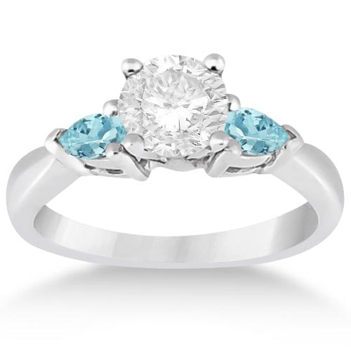 Pear Cut Three Stone Aquamarine Engagement Ring 14k White Gold 1.50ctw: CENTER STONE; DIAMOND (1.00 CTW) CENTER STONE CLARITY; SI1-SI2 CENTER STONE COLOR; J-K CENTER STONE SETTING; SIDE STONE CLARITY; SIDE STONE COLOR; Blue SIDE STONE SETTING; Prong ctw OF SIDE STONE: 0.5