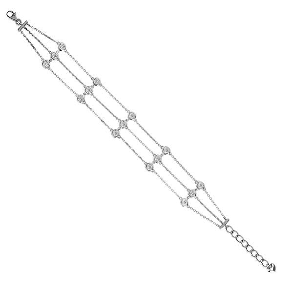 3 Rows Bezel Set Station Bracelet 14K White Gold 1.00ctw: CENTER STONE; Diamond (1.00 cttw) CENTER STONE CLARITY; SI2 CENTER STONE COLOR; J-K CENTER STONE SETTING; Bezel SIDE STONE CLARITY; SIDE STONE COLOR; SIDE STONE SETTING; ctw OF SIDE STONE: SIDE STONE 
