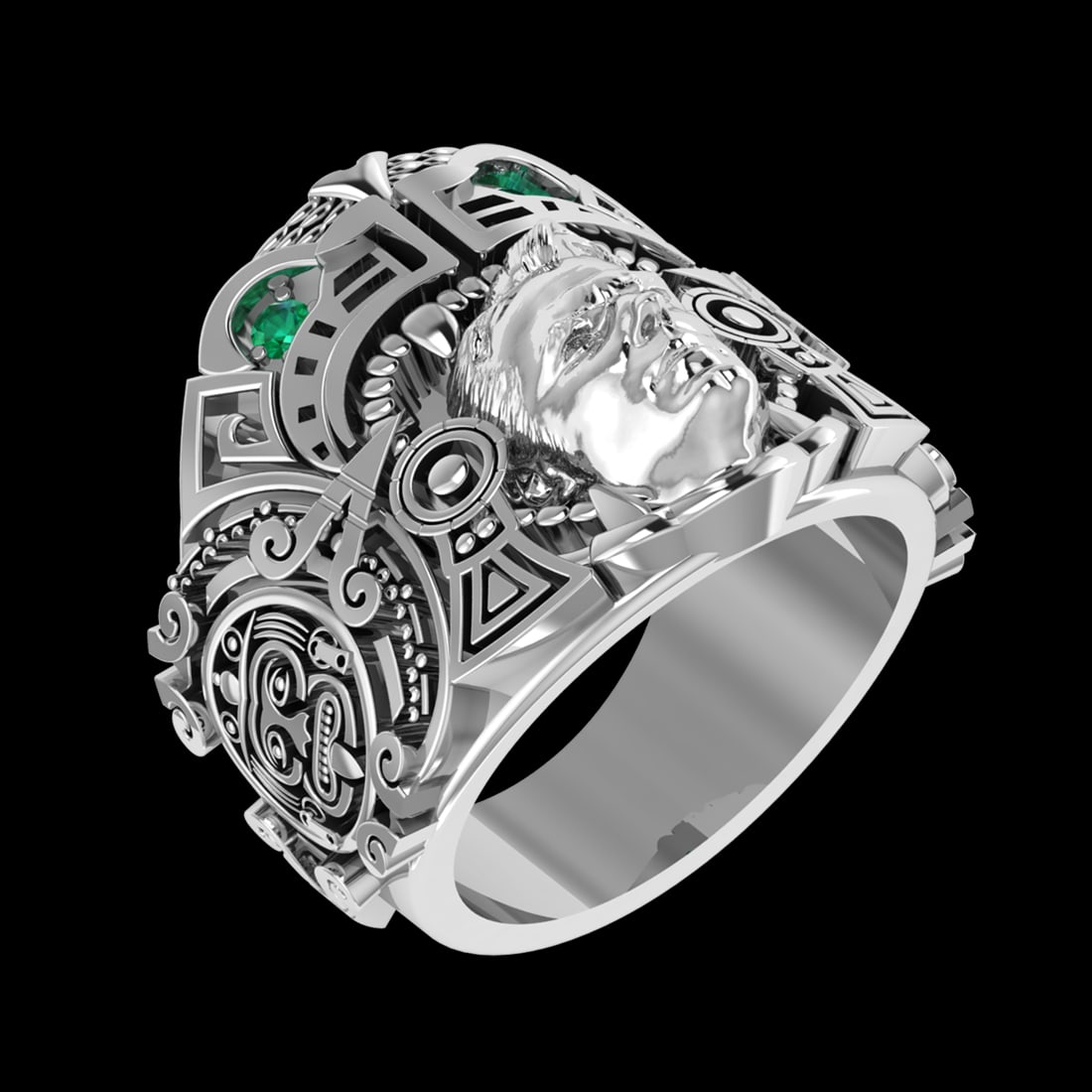0.10 Ctw Emerald 18k White Gold Buy High Quality Modern Unique Men s Ring (1 of 2)