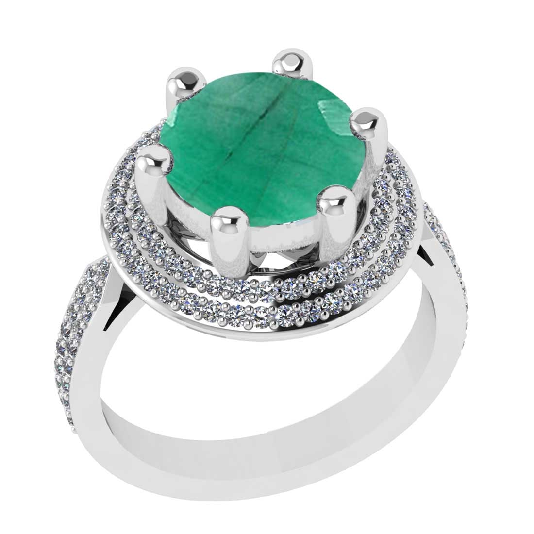 3.60 Ctw SI2/I1 Emerald and Diamond 14K White Gold Engagement Halo Ring: Center Stone Weight : 3.00 Ctw ( Round Cut) Center stone Color :-Emerald Setting : Prong Side Weight Of Ctw 0.60 Ctw Color : J-K Clarity : SI2/I1 Stone Setting : Prong Metal Weight : Approx 7.20 gram 