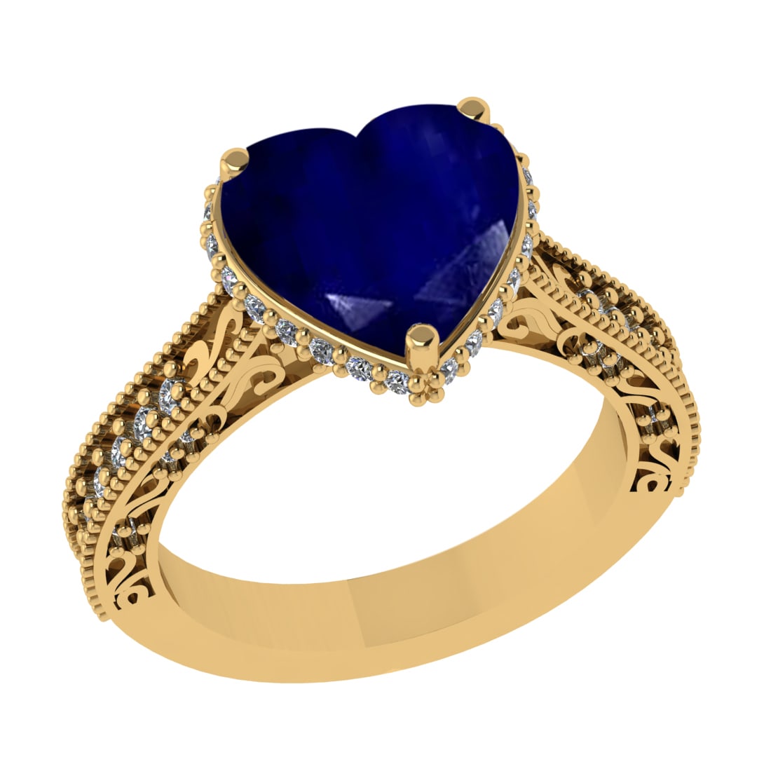 3.04 Ctw SI2/I1 Blue Sapphire and Diamond 14K Yellow Gold Engagement Ring: Color Stone Weight : 2.50 Ctw ( Heart Cut) Stone Color :- Blue Sapphire Center Stone Setting : Prong Side Weight Of Ctw 0.54 Ctw Color : J-K Clarity : SI2/I1 Stone Setting : Prong Metal Weight : Appro