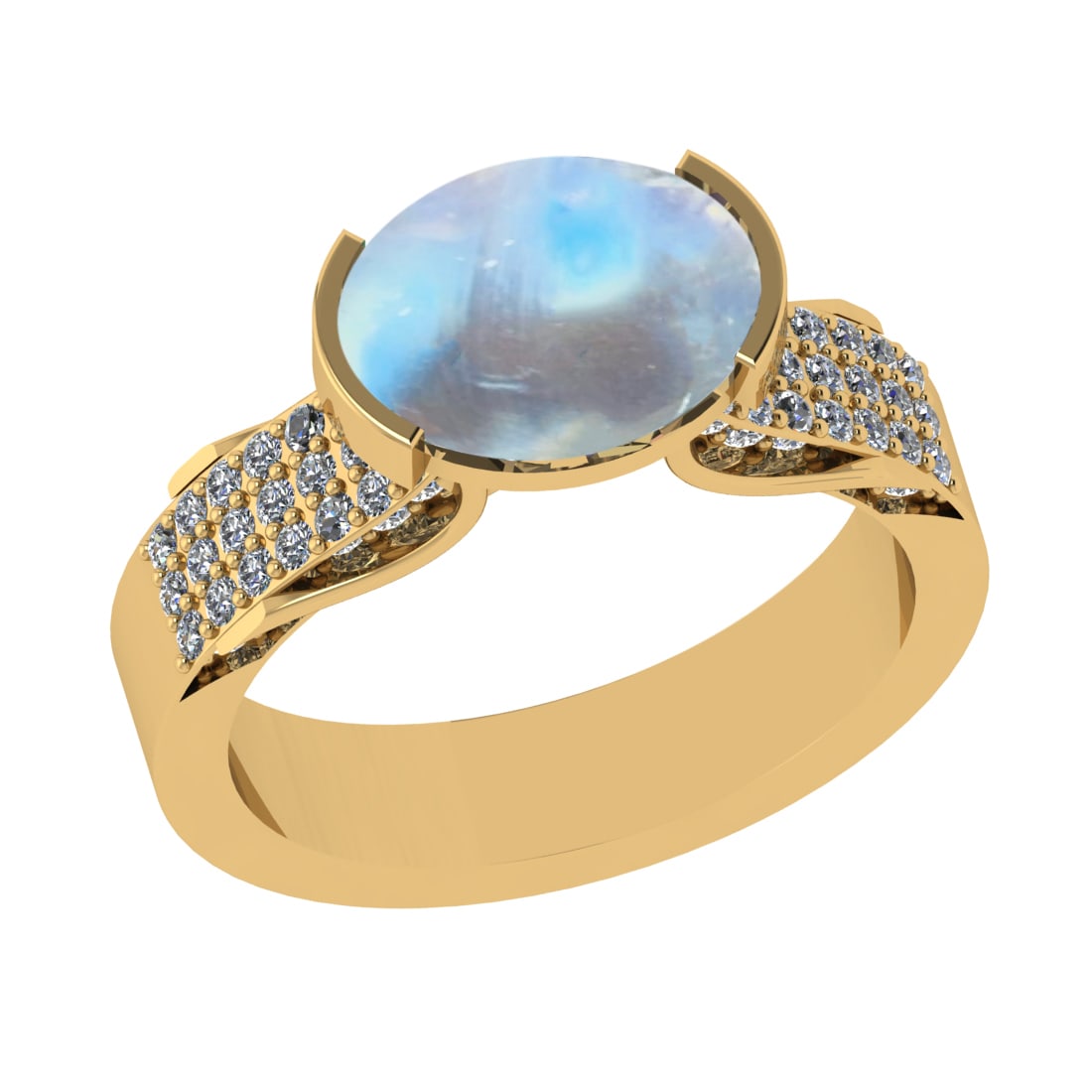 5.83 Ctw VS/SI1Rainbow and Diamond 14K Yellow Gold Engagement Ring: Color Stone Weight : 5.35 Ctw (Oval Cab) Stone Color :- Rainbow Center Stone Setting : Prong Side Weight Of Ctw 0.48 Ctw Color : J-K Clarity : VS/SI1 Stone Setting : Prong Metal Weight : Approx 6.10 g