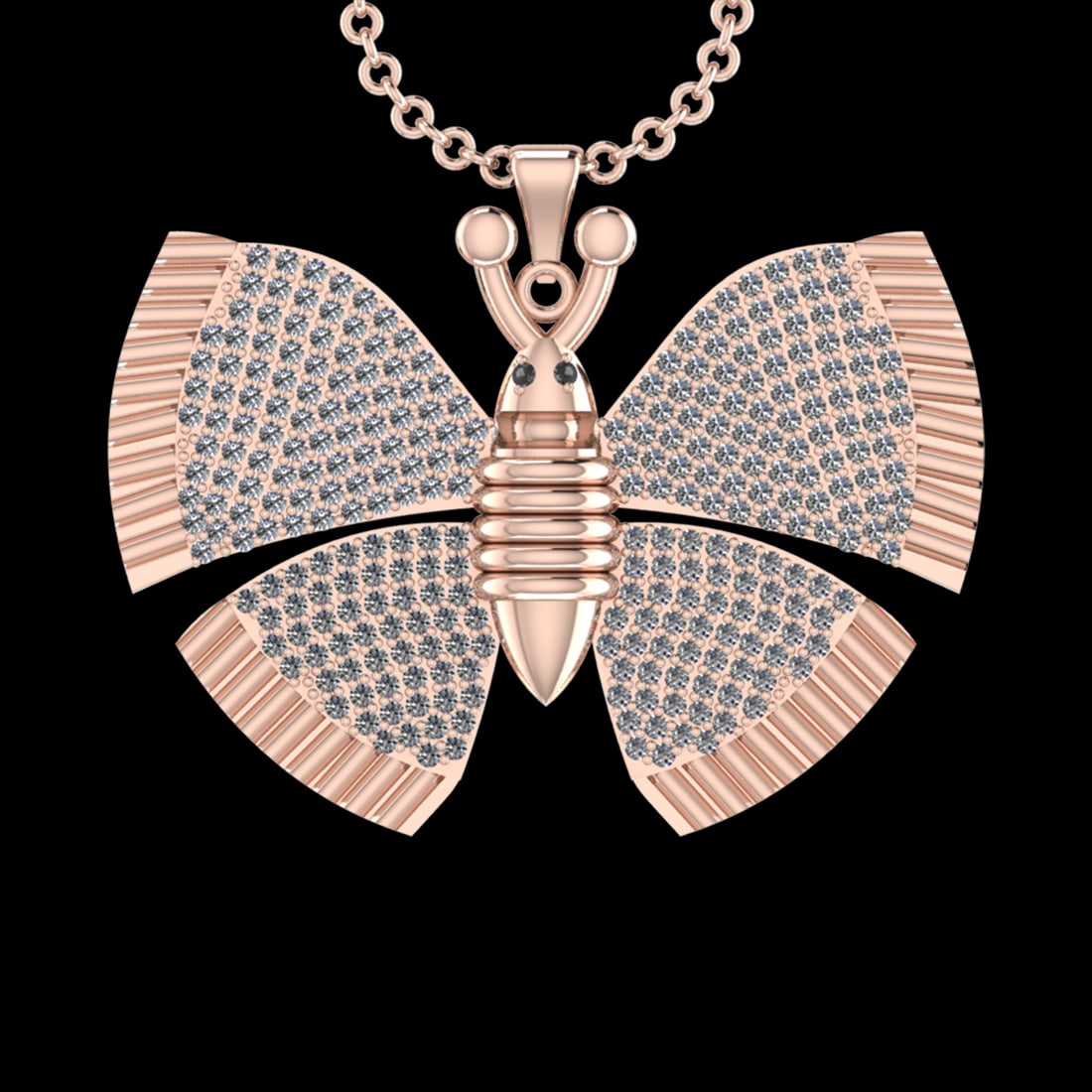 2.37 Ctw SI2/I1 Treated Fancy Black Diamond 18K Rose Gold Pendant Necklace: Eye Stone Weight :- 0.01 ctw Eye Stone Color :- Treated Fancy Black Diamond Total Diamond Weight : 2.36 Ctw (Round cut) Center Diamond Color :- J-K Center Clarity : SI2/I1 Stone Setting : Prong Metal 