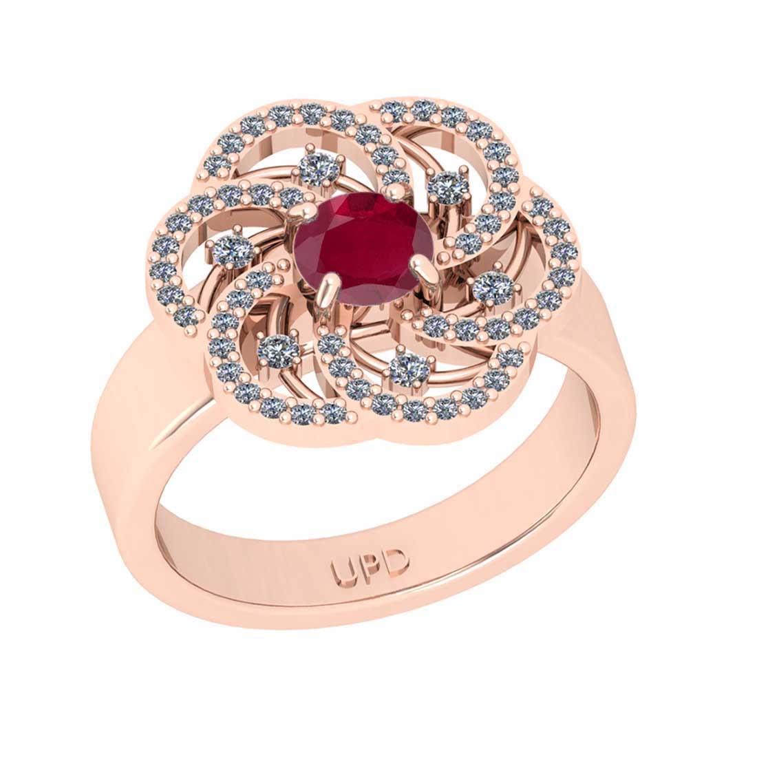 0.84 Ctw SI2/I1 Ruby and Diamond 14K Rose Gold Engagement Halo Ring: Center Stone Weight : 0.50 Ctw ( Round Cut) Center Stone Color :-Ruby Setting : Prong Side Diamond Weight Of Ctw 0.34 Ctw Color : J-K Clarity : SI2/I1 Stone Setting : Prong Metal Weight : Approx 6.30 