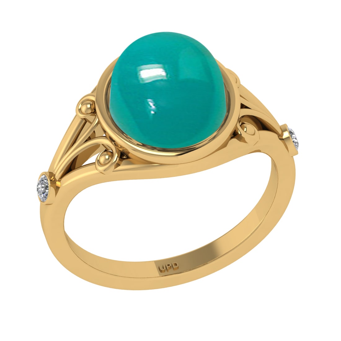 3.78 Ctw VS/SI1 Emerald and Diamond 14K Yellow Gold Engagement Ring: Color Stone Weight : 3.71 Ctw (Round Cab) Stone Color :- Emerald Center Stone Setting : Prong Side Weight Of Ctw 0.07 Ctw Color : J-K Clarity : VS/SI1 Stone Setting : Prong Metal Weight : Approx 4.40 