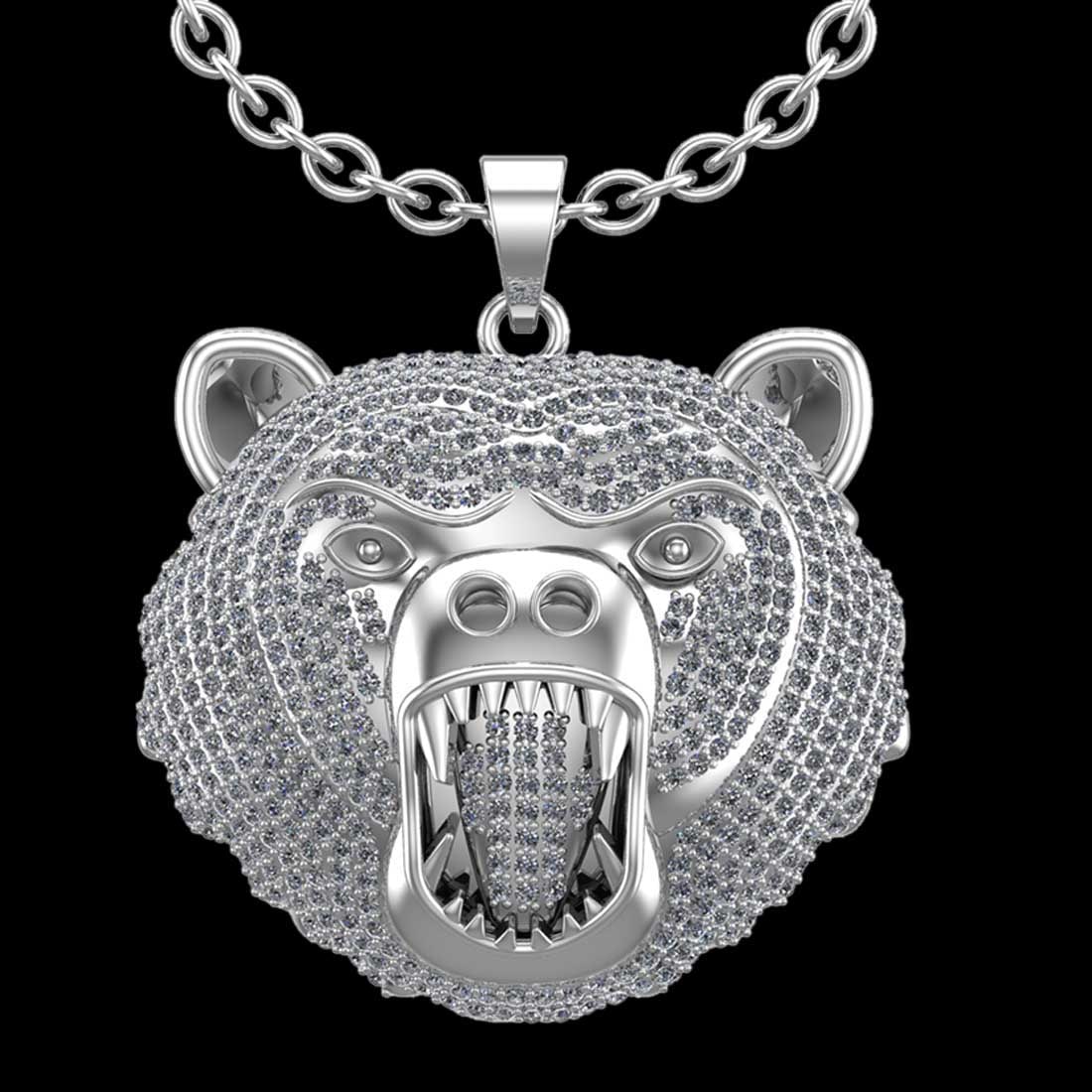 3.75 Ctw SI2/I1 Diamond 18K White Gold Bear Pendant Necklace: Total Diamond Weight : 3.75 Ctw (Round cut) Center Diamond Color :- G-H Center Clarity : SI2/I1 Stone Setting : Prong Metal Weight : Approx 17.90 Gram 18K White Gold Bear Pendant Necklace #PAPPS27115v