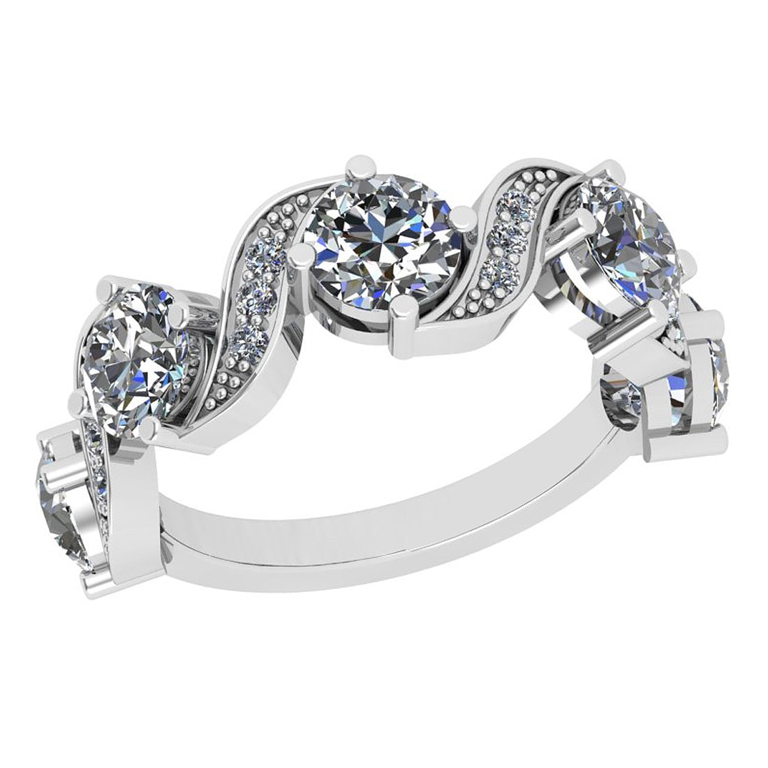 Certified 2.57 Ctw VS/SI1 Diamond 18K White Gold Promises Band Ring: Center Approx Weight: 2.50 Ctw (Round Cut) Center Diamond Color: H-I Center Clarity: VS/SI1 Center Setting: Prong Side Stone 0.07 ctw Side Stone Color: H-I Side Stone Setting: Prong Side Stone Clarity
