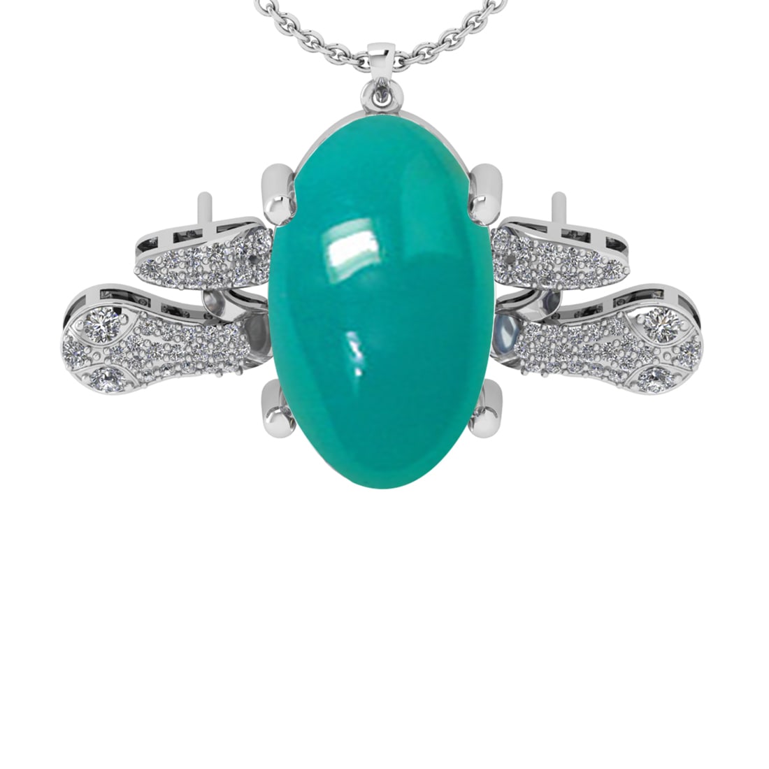 9.56 Ctw VS/SI1 Emerald and Diamond 14k White Gold Pendant: Center Stone Weight : 9.08 Ctw ( Oval Cab) Center Stone Color :-Emerald Setting : Prong Side Weight Of Ctw 0.48 Ctw Color : J-K Clarity : VS/SI1 Stone Setting : Prong Metal Weight : Approx 6.20 gram 1